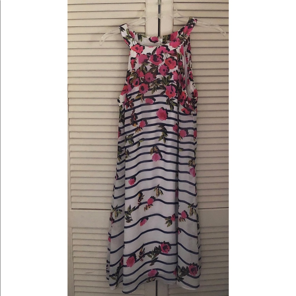 Betsey Johnson Multi Colored Floral Sheer Sleeveless Halter Lined Dress 8